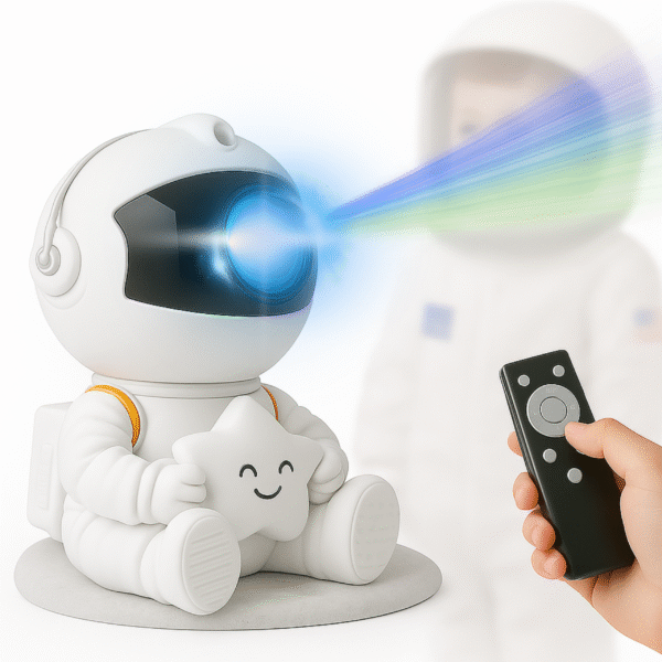 Lampka-projektor astronauta, projekcja gwiazd i mgławic