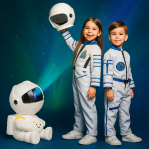 Lampka-projektor astronauta, projekcja gwiazd i mgławic