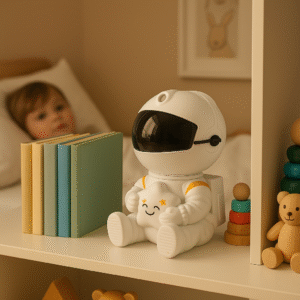 Lampka-projektor astronauta, projekcja gwiazd i mgławic