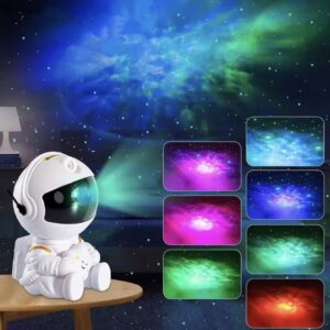 Lampka-projektor astronauta, projekcja gwiazd i mgławic