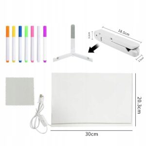 Podświetlana tablica LED do rysowania + gratis 7 pisaków