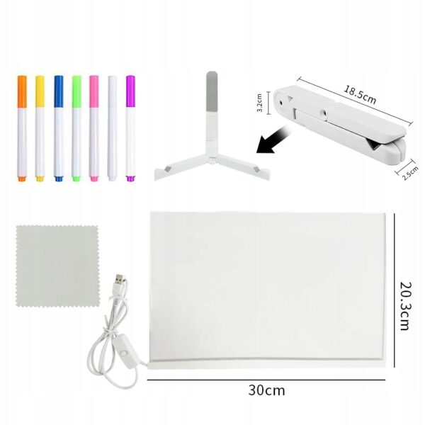 Podświetlana tablica LED do rysowania + gratis 7 pisaków