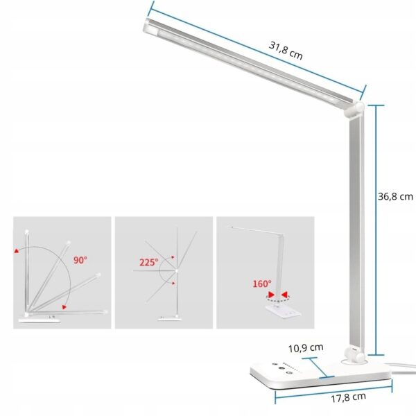 Lampka biurkowa LED – 5 barw światła, ściemnianie i timer